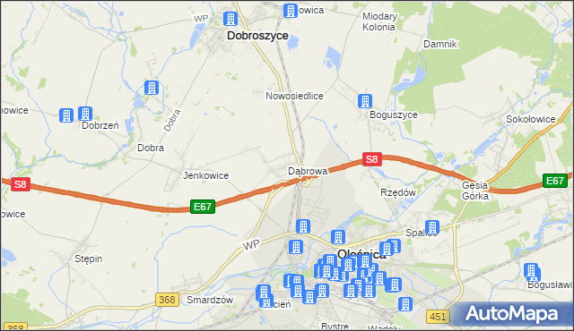 mapa Dąbrowa gmina Oleśnica, Dąbrowa gmina Oleśnica na mapie Targeo