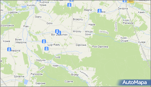 mapa Dąbrowa gmina Przystajń, Dąbrowa gmina Przystajń na mapie Targeo