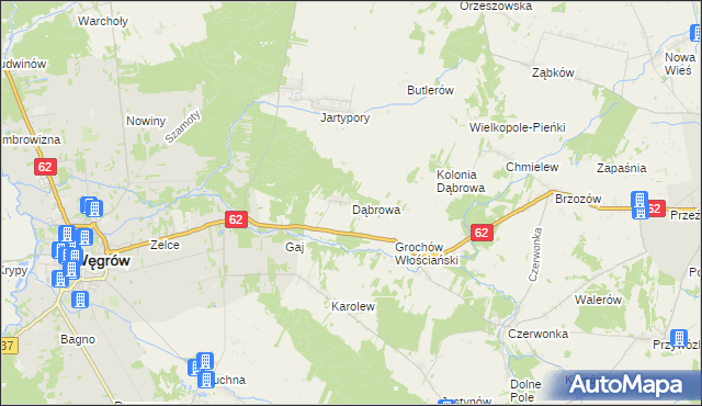 mapa Dąbrowa gmina Sokołów Podlaski, Dąbrowa gmina Sokołów Podlaski na mapie Targeo