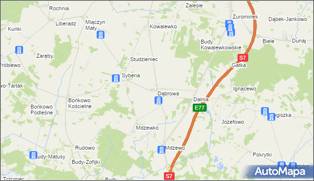 mapa Dąbrowa gmina Strzegowo, Dąbrowa gmina Strzegowo na mapie Targeo