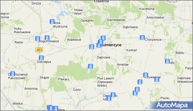 mapa Dąbrowa gmina Sulmierzyce, Dąbrowa gmina Sulmierzyce na mapie Targeo