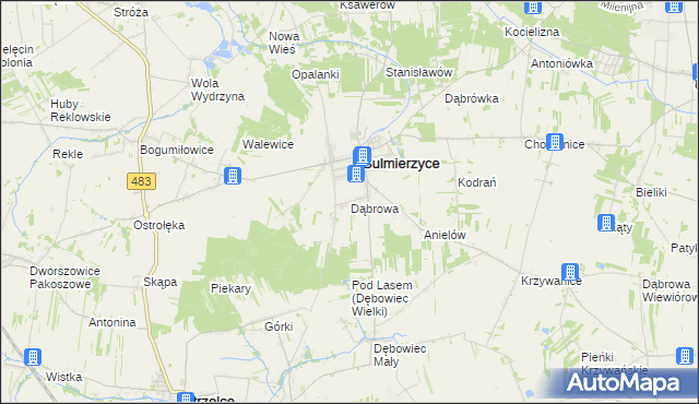 mapa Dąbrowa gmina Sulmierzyce, Dąbrowa gmina Sulmierzyce na mapie Targeo