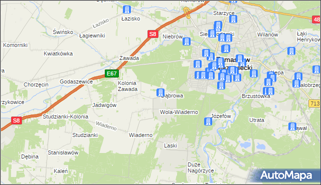 mapa Dąbrowa gmina Tomaszów Mazowiecki, Dąbrowa gmina Tomaszów Mazowiecki na mapie Targeo