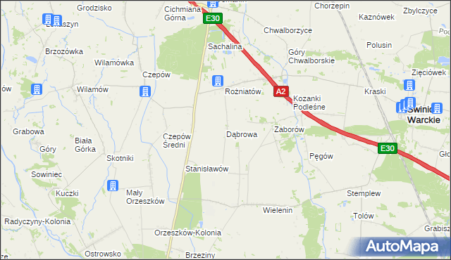 mapa Dąbrowa gmina Uniejów, Dąbrowa gmina Uniejów na mapie Targeo