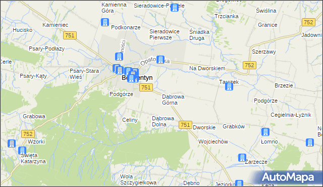 mapa Dąbrowa Górna gmina Bodzentyn, Dąbrowa Górna gmina Bodzentyn na mapie Targeo