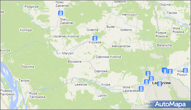 mapa Dąbrowa-Kolonia gmina Łaskarzew, Dąbrowa-Kolonia gmina Łaskarzew na mapie Targeo