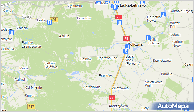 mapa Dąbrowa-Las, Dąbrowa-Las na mapie Targeo