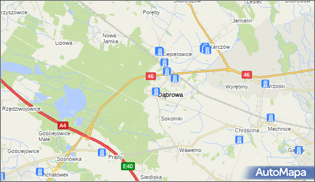 mapa Dąbrowa powiat opolski, Dąbrowa powiat opolski na mapie Targeo