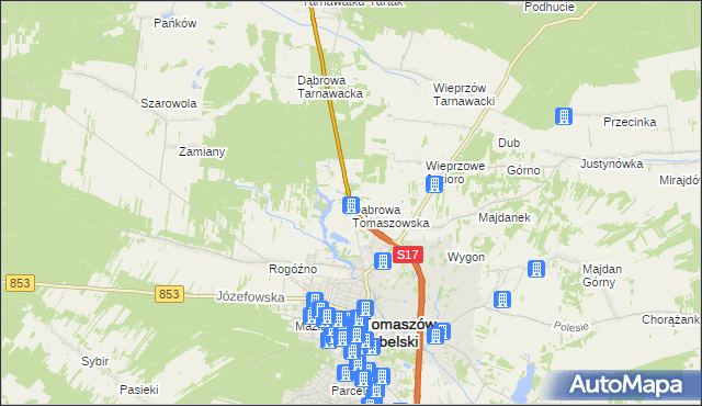 mapa Dąbrowa Tomaszowska, Dąbrowa Tomaszowska na mapie Targeo