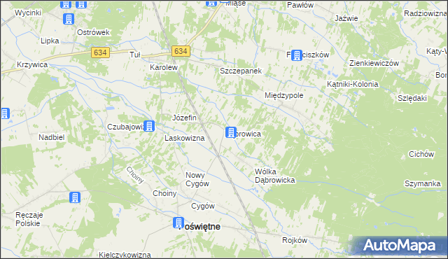 mapa Dąbrowica gmina Poświętne, Dąbrowica gmina Poświętne na mapie Targeo