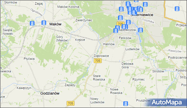 mapa Dąbrowice gmina Maków, Dąbrowice gmina Maków na mapie Targeo