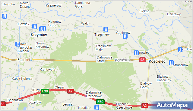 mapa Dąbrowice Stare, Dąbrowice Stare na mapie Targeo