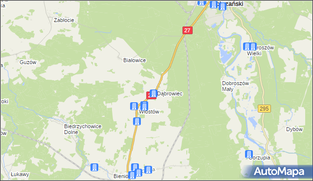 mapa Dąbrowiec gmina Żary, Dąbrowiec gmina Żary na mapie Targeo