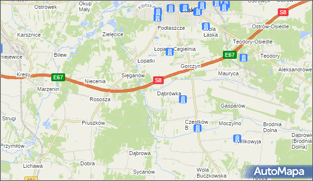 mapa Dąbrówka gmina Buczek, Dąbrówka gmina Buczek na mapie Targeo