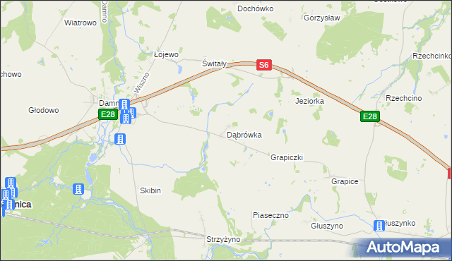 mapa Dąbrówka gmina Damnica, Dąbrówka gmina Damnica na mapie Targeo