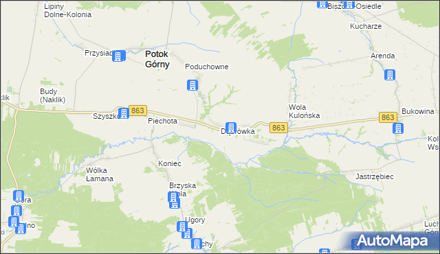 mapa Dąbrówka gmina Potok Górny, Dąbrówka gmina Potok Górny na mapie Targeo