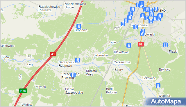 mapa Dąbrówka gmina Radomsko, Dąbrówka gmina Radomsko na mapie Targeo