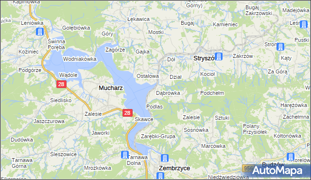 mapa Dąbrówka gmina Stryszów, Dąbrówka gmina Stryszów na mapie Targeo