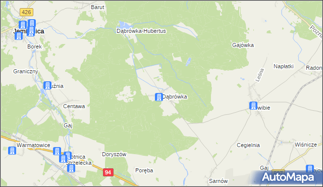 mapa Dąbrówka gmina Wielowieś, Dąbrówka gmina Wielowieś na mapie Targeo