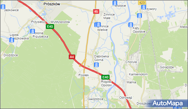 mapa Dąbrówka Górna gmina Krapkowice, Dąbrówka Górna gmina Krapkowice na mapie Targeo