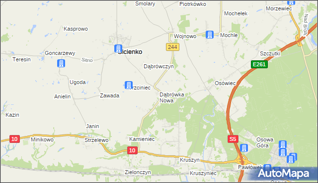 mapa Dąbrówka Nowa gmina Sicienko, Dąbrówka Nowa gmina Sicienko na mapie Targeo