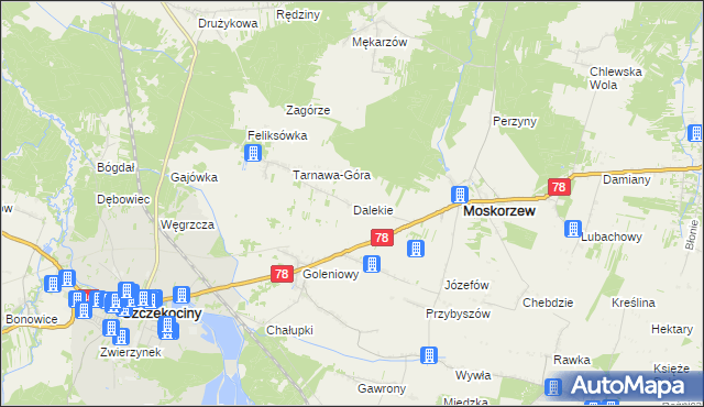 mapa Dalekie gmina Moskorzew, Dalekie gmina Moskorzew na mapie Targeo