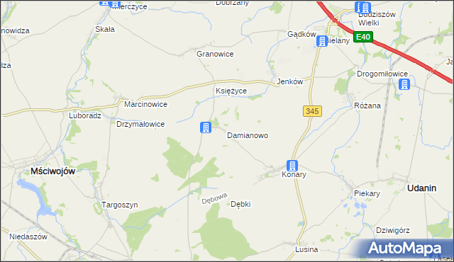 mapa Damianowo, Damianowo na mapie Targeo