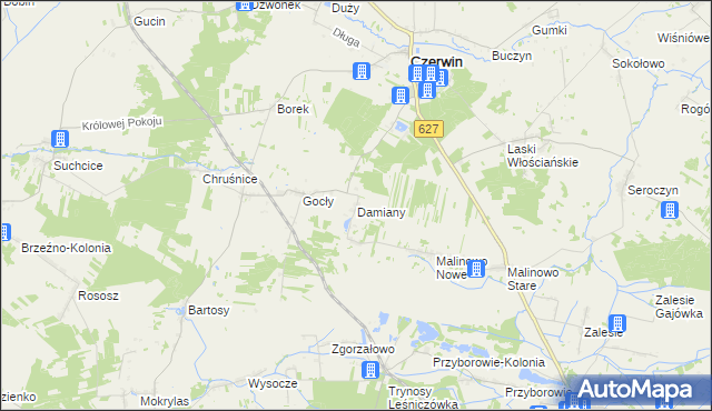 mapa Damiany gmina Czerwin, Damiany gmina Czerwin na mapie Targeo