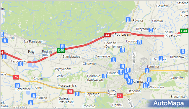 mapa Damienice, Damienice na mapie Targeo