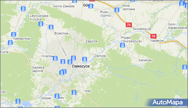 mapa Danków gmina Daleszyce, Danków gmina Daleszyce na mapie Targeo