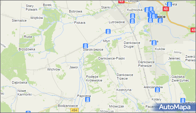 mapa Dankowice-Piaski, Dankowice-Piaski na mapie Targeo