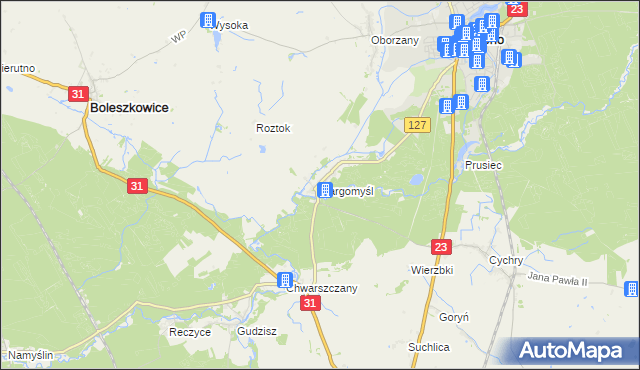 mapa Dargomyśl gmina Dębno, Dargomyśl gmina Dębno na mapie Targeo