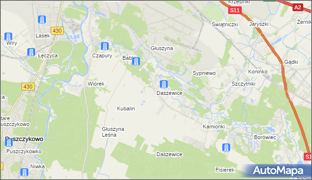 mapa Daszewice gmina Mosina, Daszewice gmina Mosina na mapie Targeo