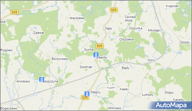 mapa Dawidy gmina Pasłęk, Dawidy gmina Pasłęk na mapie Targeo