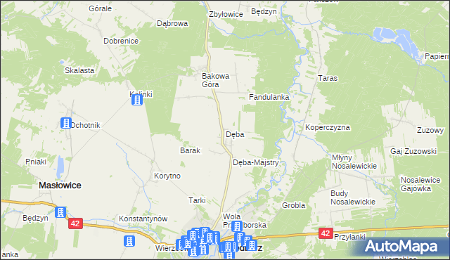 mapa Dęba gmina Ręczno, Dęba gmina Ręczno na mapie Targeo