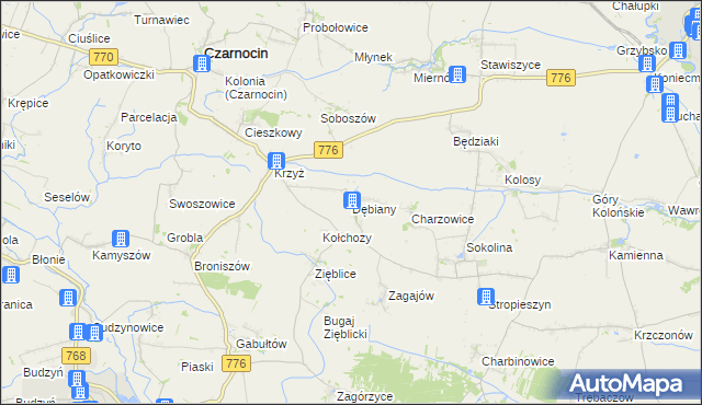 mapa Dębiany gmina Czarnocin, Dębiany gmina Czarnocin na mapie Targeo