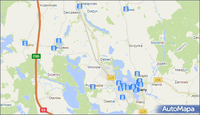 mapa Dębiec gmina Lipiany, Dębiec gmina Lipiany na mapie Targeo
