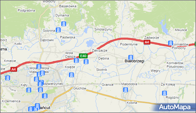 mapa Dębina gmina Białobrzegi, Dębina gmina Białobrzegi na mapie Targeo