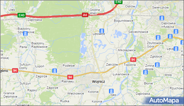 mapa Dębina Łętowska, Dębina Łętowska na mapie Targeo