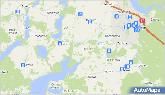 mapa Dębinka gmina Miłomłyn, Dębinka gmina Miłomłyn na mapie Targeo