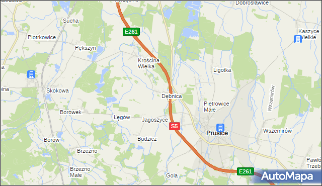 mapa Dębnica gmina Prusice, Dębnica gmina Prusice na mapie Targeo