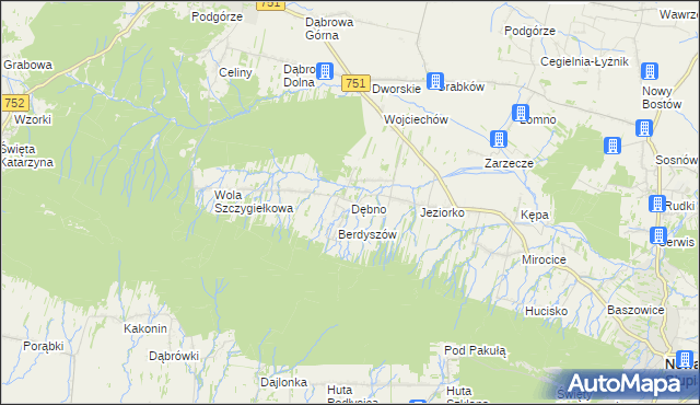 mapa Dębno gmina Nowa Słupia, Dębno gmina Nowa Słupia na mapie Targeo