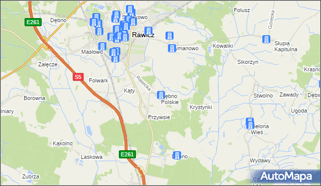 mapa Dębno Polskie, Dębno Polskie na mapie Targeo