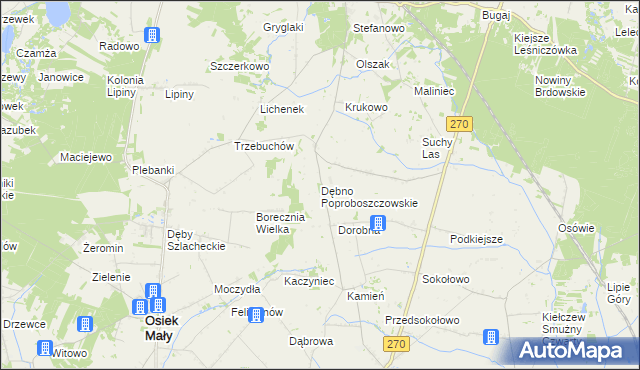 mapa Dębno Poproboszczowskie, Dębno Poproboszczowskie na mapie Targeo