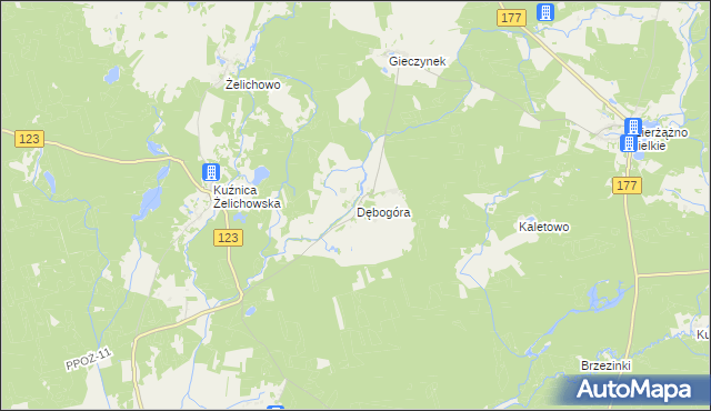 mapa Dębogóra gmina Wieleń, Dębogóra gmina Wieleń na mapie Targeo