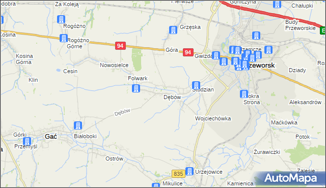 mapa Dębów gmina Gać, Dębów gmina Gać na mapie Targeo