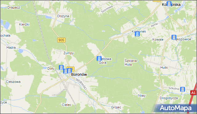 mapa Dębowa Góra gmina Boronów, Dębowa Góra gmina Boronów na mapie Targeo