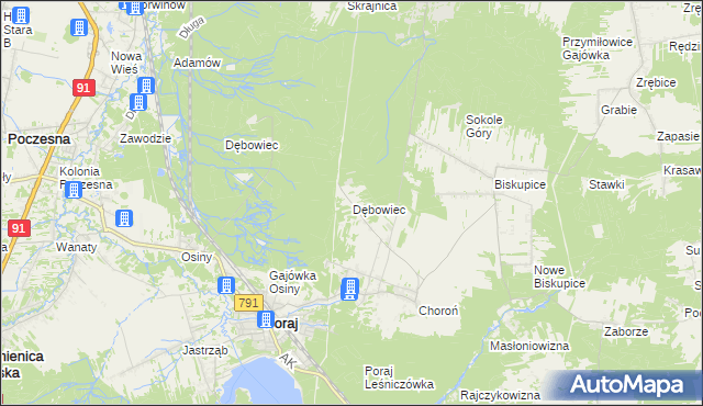 mapa Dębowiec gmina Poraj, Dębowiec gmina Poraj na mapie Targeo