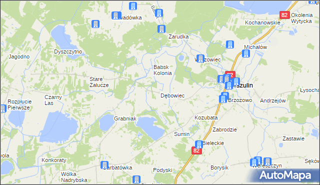 mapa Dębowiec gmina Urszulin, Dębowiec gmina Urszulin na mapie Targeo