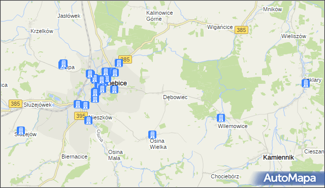 mapa Dębowiec gmina Ziębice, Dębowiec gmina Ziębice na mapie Targeo